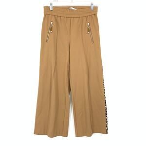Raffaello Rossi Cropped Wide Leg Pants Womens Size 34 US 4 Tan Leopard Stripe